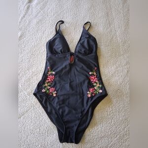 Adore Me Black One Piece with Floral Accents